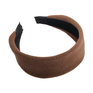 Brown wool felt thick padded headband for women with non-slip lining and soft texture