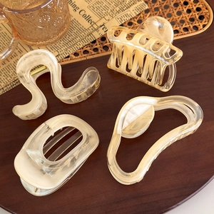 French Retro Jelly Amber Texture Geometric Hair Claw Clips For Women Elegant Marble PC Shark Clip Hair Accessory Hairpin