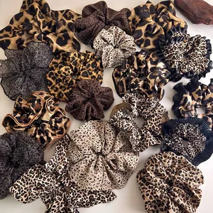 Women Leopard Print Scrunchies Large Animal Pattern Hair Ties Elastic Fashion Hair Rope Ponytail Holders For Daily Hair Accessories