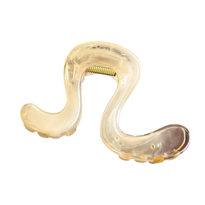 Amber marble wave hair claw clip with translucent resin and gold spring for women