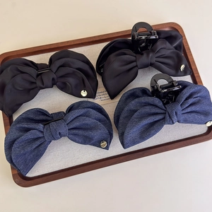 Grandes Pinces à Cheveux Nœud Rétro Français Denim Satin Tissu Épingles à Cheveux Élégantes Accessoires pour Femmes