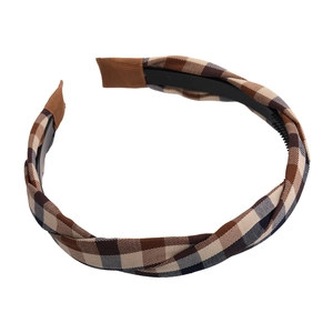 Klassisches Haarreifen aus kariertem Stoff mit rutschfesten Zähnen für Preppy-Stil