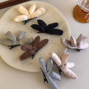 Set of minimalist 3D padded bow hair clips in 7 soft colors for women and girls