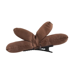 Brown padded fabric bow hair clip with metallic duckbill clamp for stylish women's hair styling
