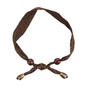 Maillard brown leopard print beaded fabric scarf necklace with bohemian resin accents