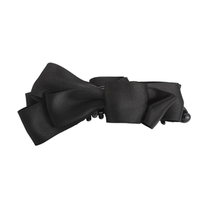 Elegant black satin multi-layer bow banana clip with silky finish for high ponytails