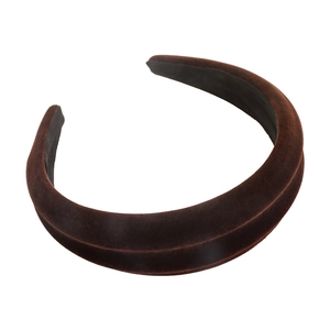Padded dark brown velvet headband for women with a high crown vintage minimalist design