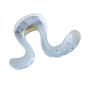 Translucent jelly blue S-shaped hair claw clip with golden metal spring for women
