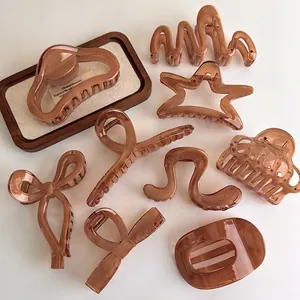 Amber Jelly Series Hair Clip Set Translucent Coffee Resin Hair Claw For Women Retro Geometric Shark Clips Styling Tools