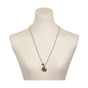 Long tiger eye star pendant necklace with metallic textures on a classic cross chain