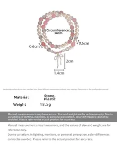 Detail view of double-layer beaded bracelet with pink stones and silver bow charm