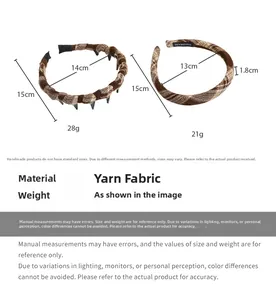 Detailed comparison of brown plaid fabric headbands showing weave texture and dimensions