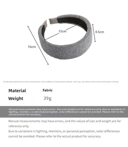 Detailed dimensions of the padded grey fabric headband showing 4.5cm width and 16cm diameter