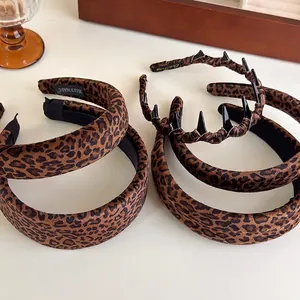 Vintage Leopard Print Padded Headband For Women High Top Sponge Hair Band Handmade Fabric Hair Hoop Fashion Accessories