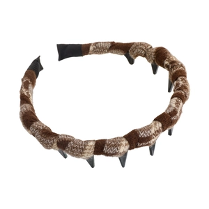 Plaid twist headband with anti-slip teeth in coffee and beige checkered fabric