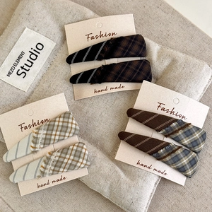 Vintage Fabric Plaid Striped Patchwork Hair Clips Fringe Edges Geometric Triangle BB Clip Hair Barrettes For Women Jewelry