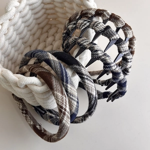 Classic plaid fabric headbands and large hair claw clip set with handmade label detail