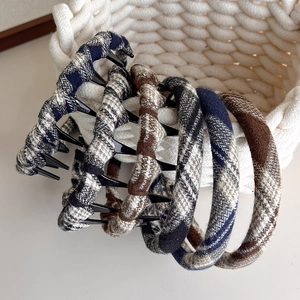 Plaid fabric wrapped hair claws in assorted vintage checks for high top hairstyles