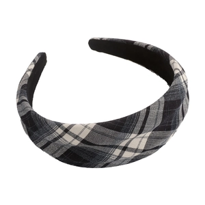 Classic black and white checkered fabric headband with anti-slip lining and wide design