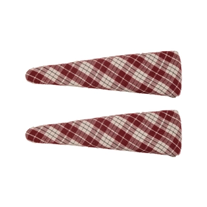 Pair of vintage red and white checkered fabric BB hair clips for women hair styling