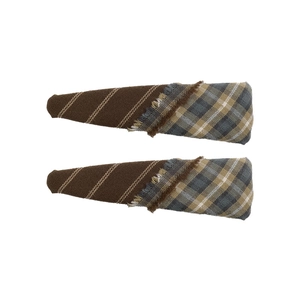 Set of two vintage plaid and ribbed fabric triangle hair clips with fringe detail