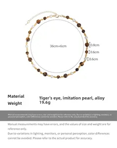 Détails du collier en oeil de tigre et perles avec chaîne de 36 cm et extension de 6 cm