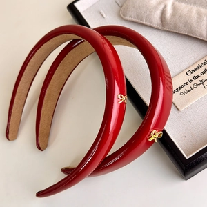 Retro Red PU Leather Bow Headband For Women Padded Wide Sponge Hair Hoop Elegant High Top Hair Accessories For Daily Wear