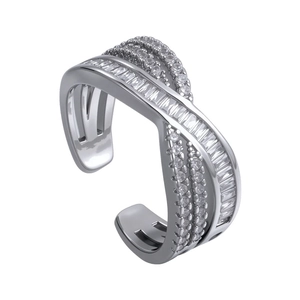 Minimalist silver multi-layer infinity ring with sparkling pavé zircons and open design