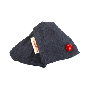Navy blue plaid triangle hair claw clip with handmade denim fabric texture and red button
