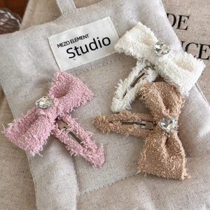 Dolce Fermaglio per Capelli a Fiocco in Peluche Con Strass a Cuore in Tessuto Tweed Clip BB per Donna Ragazza Accessori per Capelli Stile Coreano
