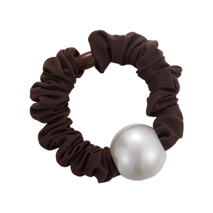Elegante elastico per capelli marrone scuro con perla grande per acconciature donna