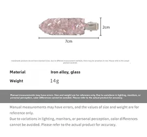Spécifications de taille pour la barrette en cristal rose de 7 cm de long et 14 g de poids