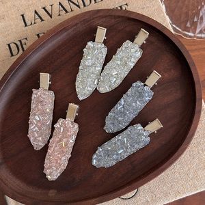 Lot de six barrettes à cheveux élégantes en cristal, couleurs blanc, rose et gris fumé