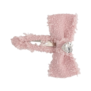 Fermaglio per capelli rosa in peluche con strass a forma di cuore e consistenza morbida
