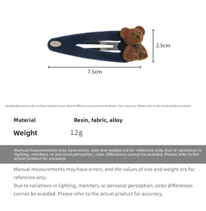 Détail d'une pince à cheveux ours marron de 7,5 cm avec spécifications de taille et poids