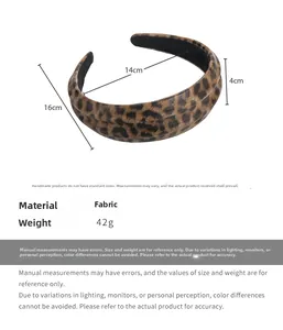 Detailed view showing dimensions of leopard print fabric headband with 4cm width