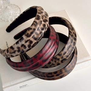 Retro faux leather leopard print headbands for women with a stylish high top design