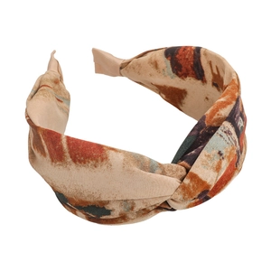 Vintage wide knotted headband with abstract watercolor print and fabric texture