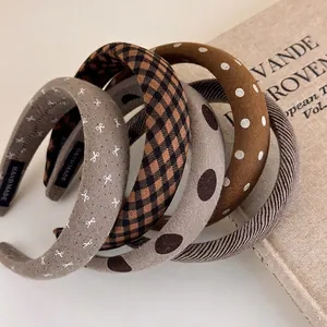 Vintage Padded Fabric Headband For Women Retro Polka Dot Plaid Hair Band High Skull Top Comfortable Hair Accessories