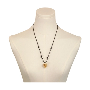 Adjustable black cord necklace featuring a 3D gold-toned pine cone pendant for women