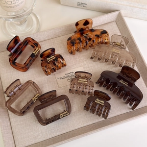 Set di mollette per capelli quadrate minimaliste nei toni leopardo e ambra con logo oro
