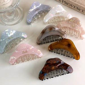 Set of 8 vintage colorful acetate hair claws in various elegant pearlescent finishes