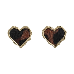 Boucles d'oreilles cœur léopard en fausse fourrure avec bordures métalliques dorées
