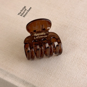 Dettaglio molletta per capelli ambra con scritta dorata Barrette LaFrance