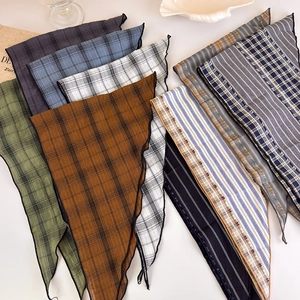 Vintage Japanese style plaid and striped triangle headscarf for women in various colors