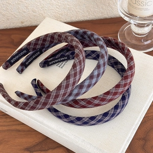 Retro plaid headbands set in red and navy blue with handmade woven label detail