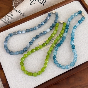 Minimalist natural stone beaded necklaces in blue and green with silver vintage clasp
