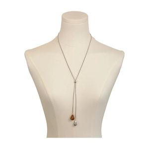 Adjustable Y-shaped necklace featuring tiger eye teardrop pendant and silver chain