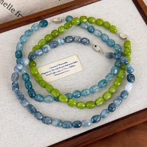 Three-layer colorful natural stone beaded necklace with vintage silver metal clasps