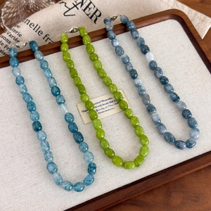 Minimalist natural stone beaded necklace with irregular beads and vintage metal clasp